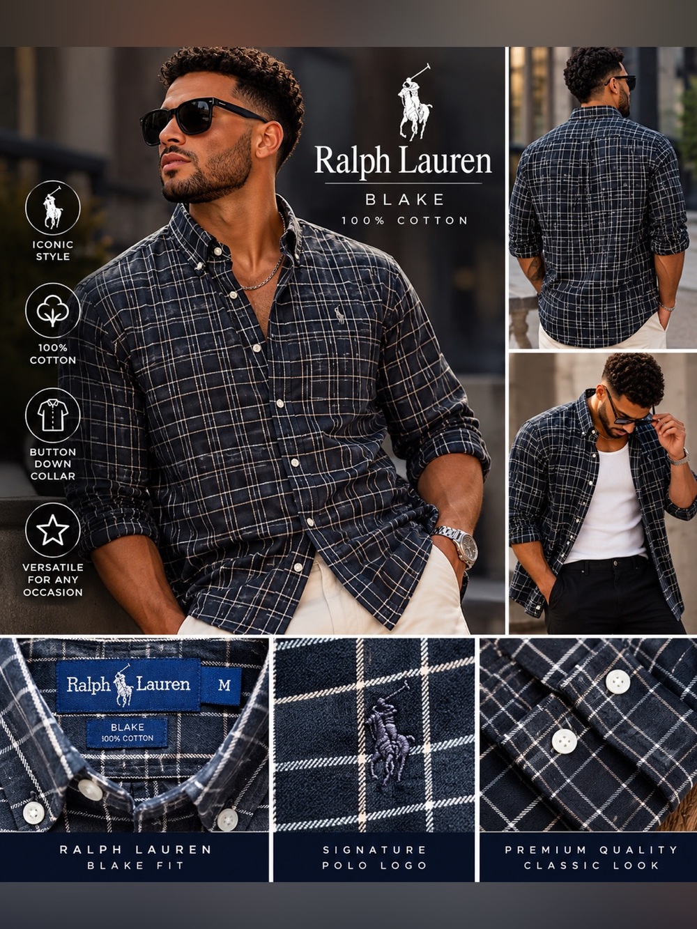 Ralph Lauren Navy Plaid Blake Fit Button-Down Shirt size Medium